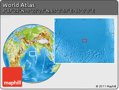 Physical Location Map of the Area around 9° 4' 52" N, 65° 31' 30" E
