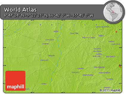 Physical Map of the Area around 9° 4' 52" N, 66° 13' 29" W