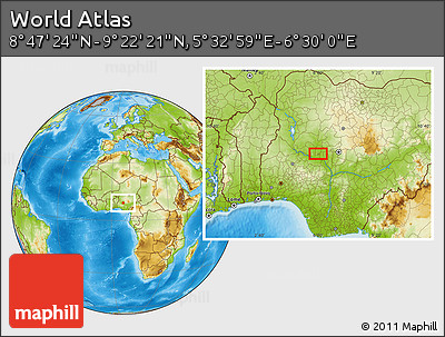 Physical Location Map of the Area around 9° 4' 52" N, 6° 1' 30" E