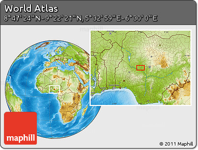 Physical Location Map of the Area around 9° 4' 52" N, 6° 1' 30" E