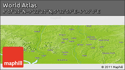 Physical Panoramic Map of the Area around 9° 4' 52" N, 6° 1' 30" E