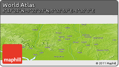 Physical Panoramic Map of the Area around 9° 4' 52" N, 6° 1' 30" E
