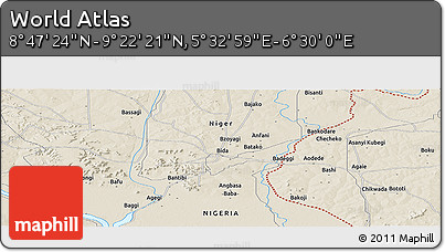 Shaded Relief Panoramic Map of the Area around 9° 4' 52" N, 6° 1' 30" E