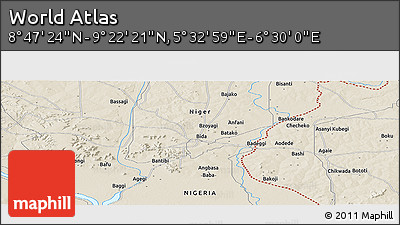 Shaded Relief Panoramic Map of the Area around 9° 4' 52" N, 6° 1' 30" E
