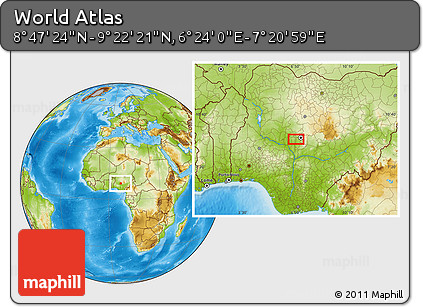 Physical Location Map of the Area around 9° 4' 52" N, 6° 52' 30" E