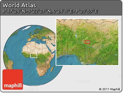 Satellite Location Map of the Area around 9° 4' 52" N, 6° 52' 30" E