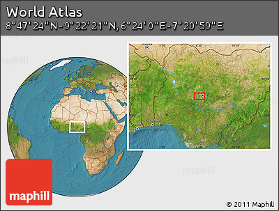 Satellite Location Map of the Area around 9° 4' 52" N, 6° 52' 30" E