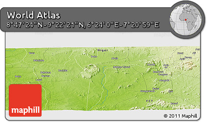 Physical Panoramic Map of the Area around 9° 4' 52" N, 6° 52' 30" E
