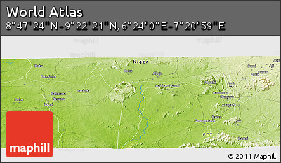 Physical Panoramic Map of the Area around 9° 4' 52" N, 6° 52' 30" E