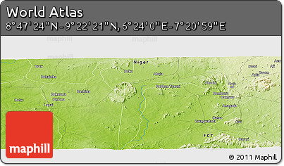 Physical Panoramic Map of the Area around 9° 4' 52" N, 6° 52' 30" E