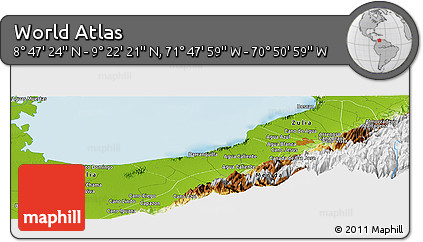Physical Panoramic Map of the Area around 9° 4' 52" N, 71° 19' 29" W