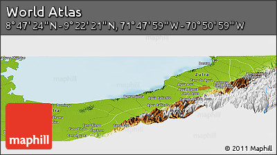 Physical Panoramic Map of the Area around 9° 4' 52" N, 71° 19' 29" W