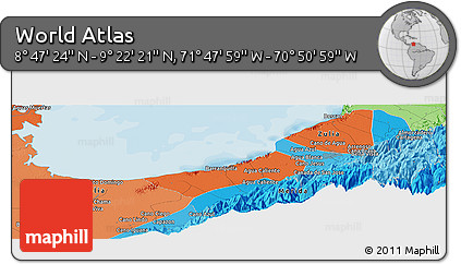 Political Panoramic Map of the Area around 9° 4' 52" N, 71° 19' 29" W