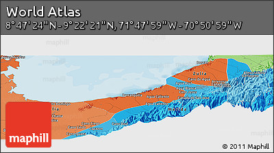 Political Panoramic Map of the Area around 9° 4' 52" N, 71° 19' 29" W