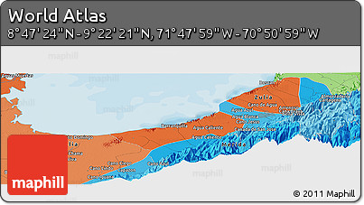 Political Panoramic Map of the Area around 9° 4' 52" N, 71° 19' 29" W