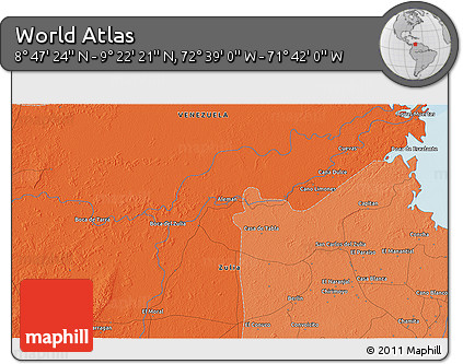 Political 3D Map of the Area around 9° 4' 52" N, 72° 10' 30" W