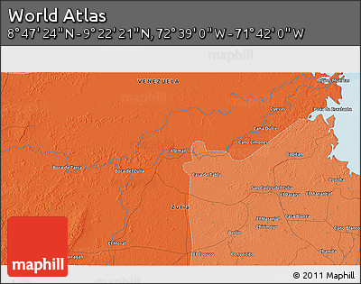 Political 3D Map of the Area around 9° 4' 52" N, 72° 10' 30" W