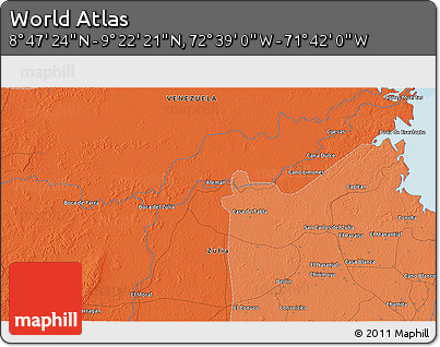Political 3D Map of the Area around 9° 4' 52" N, 72° 10' 30" W