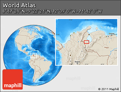 Shaded Relief Location Map of the Area around 9° 4' 52" N, 72° 10' 30" W