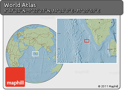 Savanna Style Location Map of the Area around 9° 4' 52" N, 74° 52' 30" E, hill shading