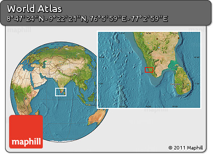 Satellite Location Map of the Area around 9° 4' 52" N, 76° 34' 29" E