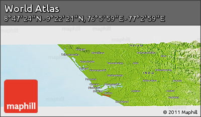 Physical Panoramic Map of the Area around 9° 4' 52" N, 76° 34' 29" E