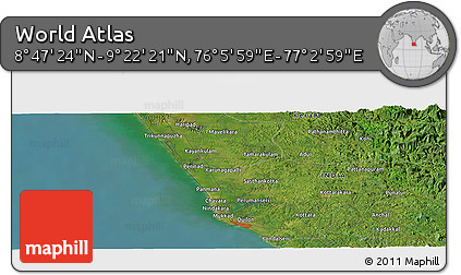 Satellite Panoramic Map of the Area around 9° 4' 52" N, 76° 34' 29" E