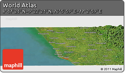Satellite Panoramic Map of the Area around 9° 4' 52" N, 76° 34' 29" E