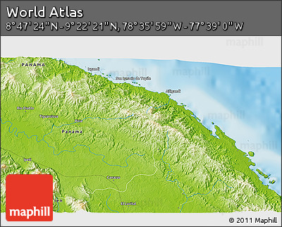 Physical 3D Map of the Area around 9° 4' 52" N, 78° 7' 30" W