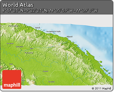 Physical 3D Map of the Area around 9° 4' 52" N, 78° 7' 30" W