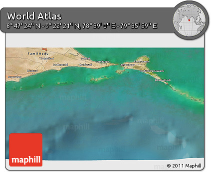 Satellite 3D Map of the Area around 9° 4' 52" N, 79° 7' 30" E