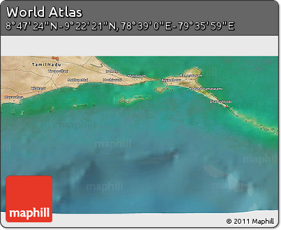 Satellite 3D Map of the Area around 9° 4' 52" N, 79° 7' 30" E