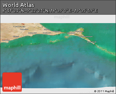 Satellite 3D Map of the Area around 9° 4' 52" N, 79° 7' 30" E