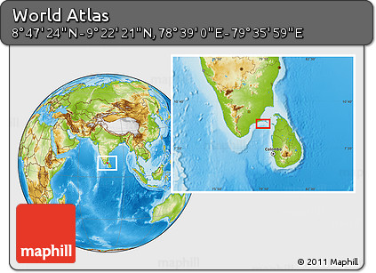 Physical Location Map of the Area around 9° 4' 52" N, 79° 7' 30" E