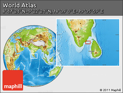 Physical Location Map of the Area around 9° 4' 52" N, 79° 7' 30" E