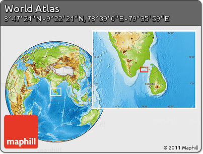 Physical Location Map of the Area around 9° 4' 52" N, 79° 7' 30" E