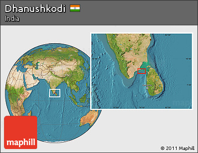 Satellite Location Map of Dhanushkodi