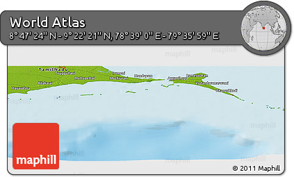 Physical Panoramic Map of the Area around 9° 4' 52" N, 79° 7' 30" E