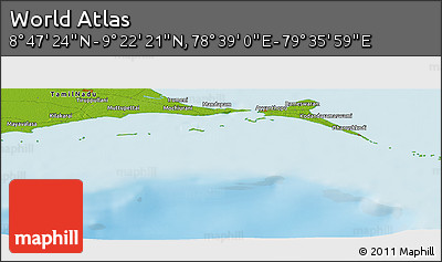 Physical Panoramic Map of the Area around 9° 4' 52" N, 79° 7' 30" E