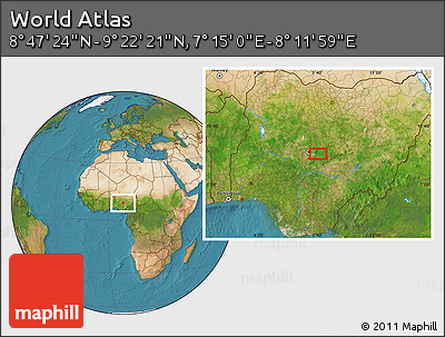 Satellite Location Map of the Area around 9° 4' 52" N, 7° 43' 29" E