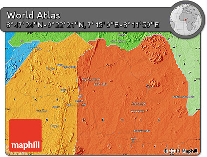 Political Map of the Area around 9° 4' 52" N, 7° 43' 29" E