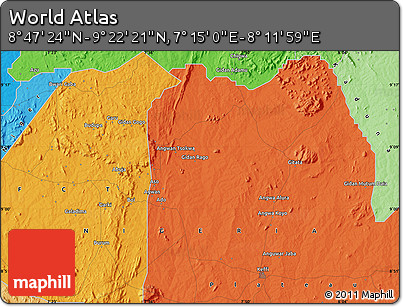 Political Map of the Area around 9° 4' 52" N, 7° 43' 29" E