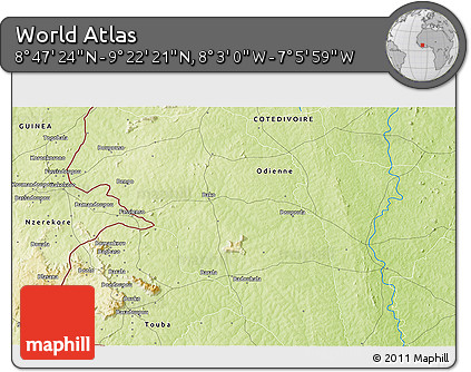 Physical 3D Map of the Area around 9° 4' 52" N, 7° 34' 30" W