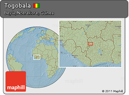 Savanna Style Location Map of Togobala, hill shading