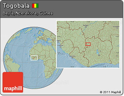Savanna Style Location Map of Togobala, hill shading