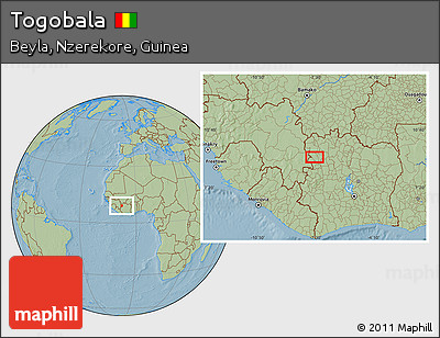 Savanna Style Location Map of Togobala, hill shading