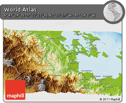 Physical 3D Map of the Area around 9° 4' 52" N, 82° 22' 30" W