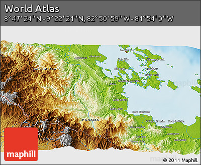 Physical 3D Map of the Area around 9° 4' 52" N, 82° 22' 30" W