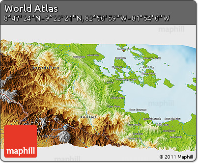 Physical 3D Map of the Area around 9° 4' 52" N, 82° 22' 30" W