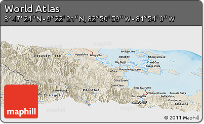 Shaded Relief Panoramic Map of the Area around 9° 4' 52" N, 82° 22' 30" W